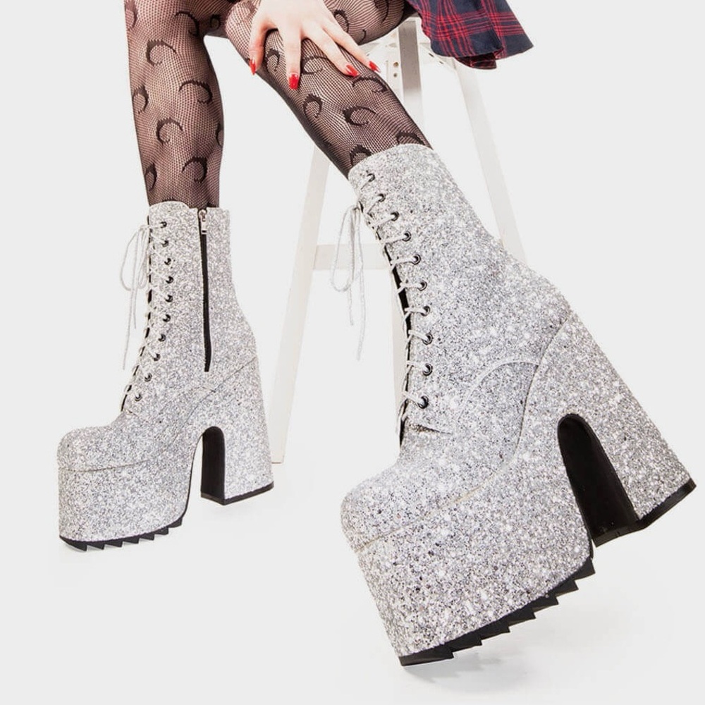 silver sparkly platform boots